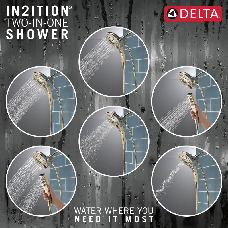 DELTA Universal Showering Components In2ition H2OKINETIC 5-Setting Two-in-One Shower — Lumicoat® Polished Nickel