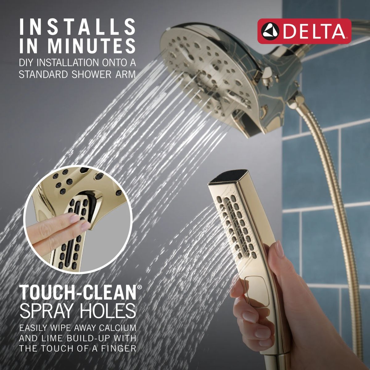 DELTA Universal Showering Components In2ition H2OKINETIC 5-Setting Two-in-One Shower — Lumicoat® Polished Nickel