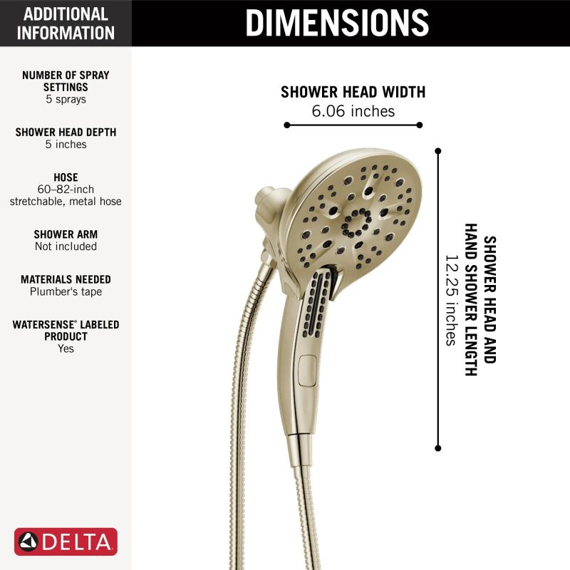 DELTA Universal Showering Components In2ition H2OKINETIC 5-Setting Two-in-One Shower — Lumicoat® Polished Nickel