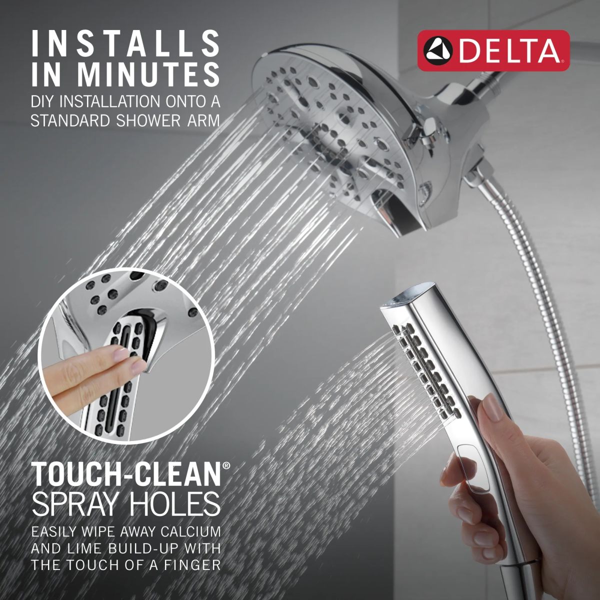 DELTA Universal Showering Components In2ition H2OKINETIC 5-Setting Two-in-One Shower — Lumicoat® Chrome