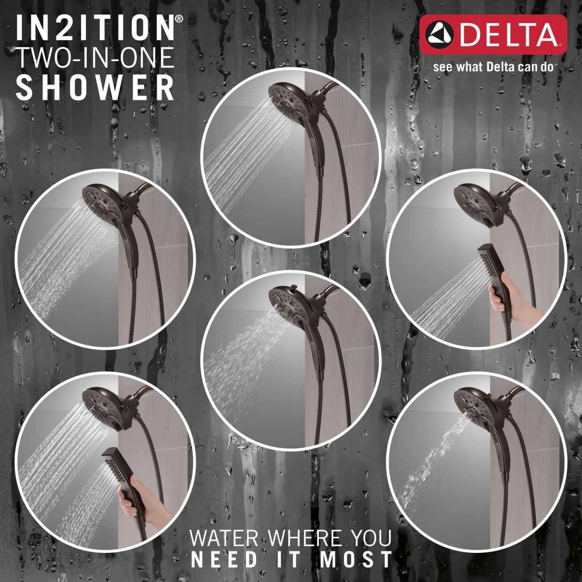 DELTA Universal Showering Components In2ition H2OKINETIC 5-Setting Two-in-One Shower — Venetian Bronze