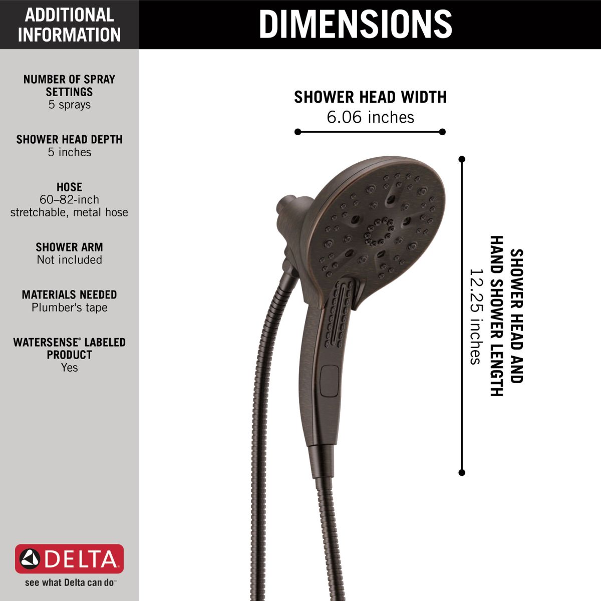 DELTA Universal Showering Components In2ition H2OKINETIC 5-Setting Two-in-One Shower — Venetian Bronze