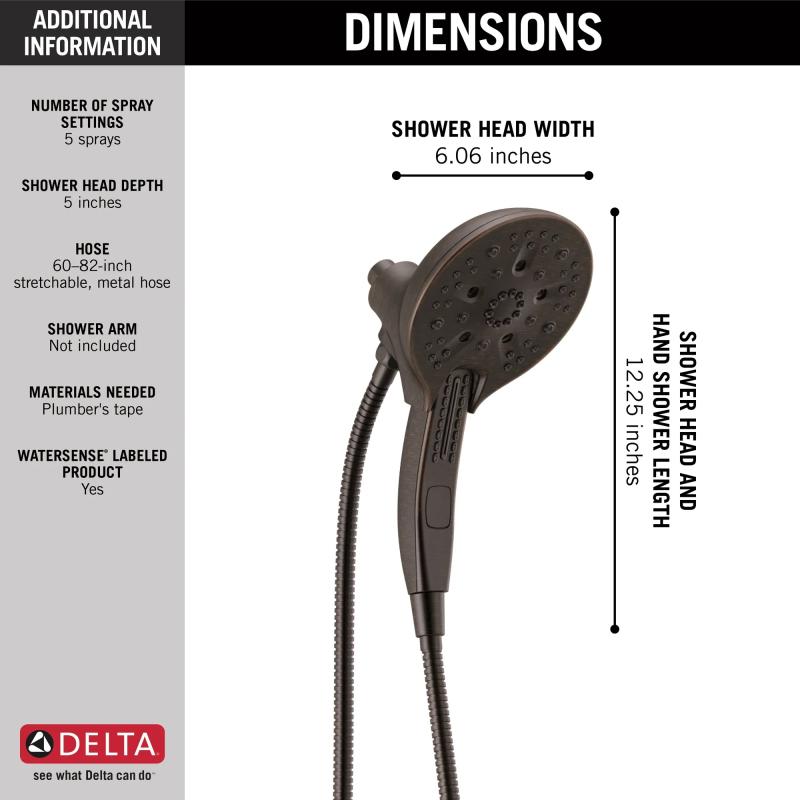 DELTA Universal Showering Components In2ition H2OKINETIC 5-Setting Two-in-One Shower — Venetian Bronze