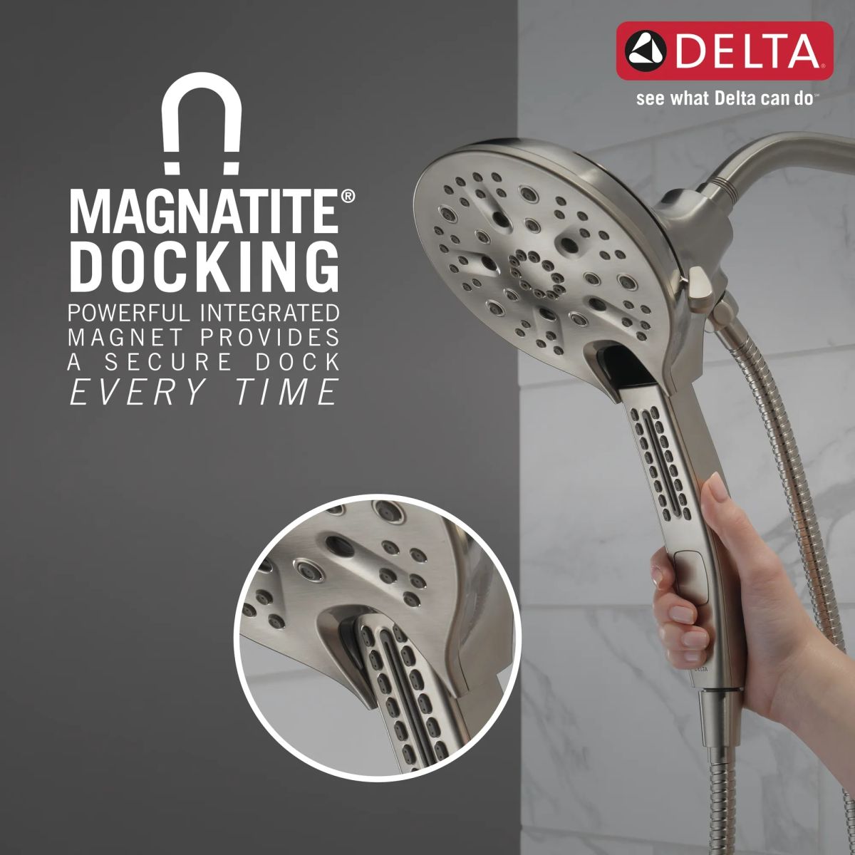 DELTA Universal Showering Components In2ition H2OKINETIC 5-Setting Two-in-One Shower — Stainless