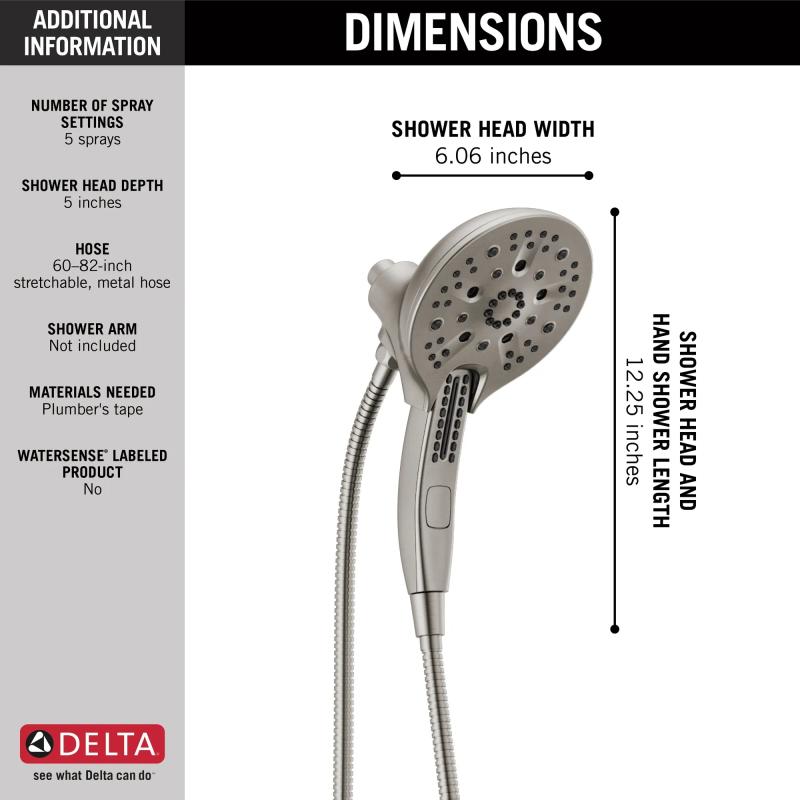 DELTA Universal Showering Components In2ition H2OKINETIC 5-Setting Two-in-One Shower — Stainless