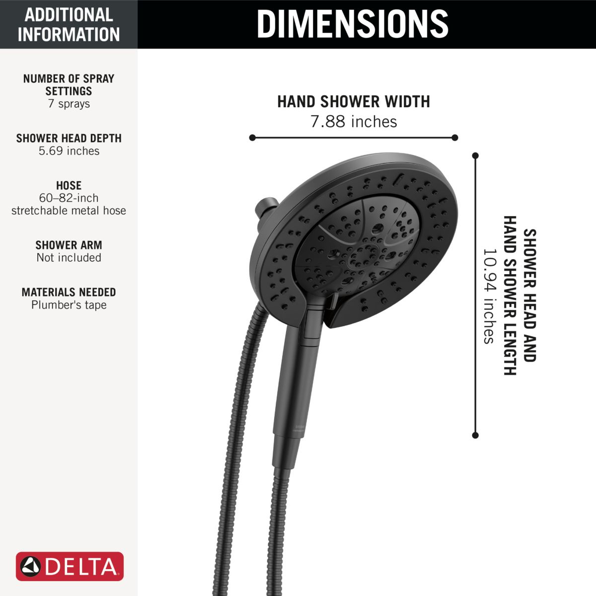DELTA Universal Showering Components 7-Setting In2ition with ProClean — Matte Black