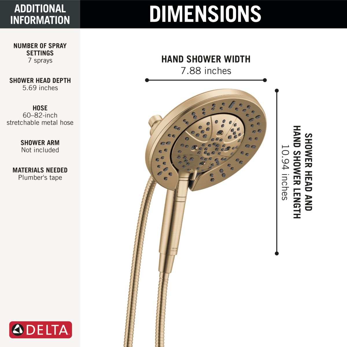 DELTA Universal Showering Components 7-Setting In2ition with ProClean — Lumicoat® Champagne Bronze