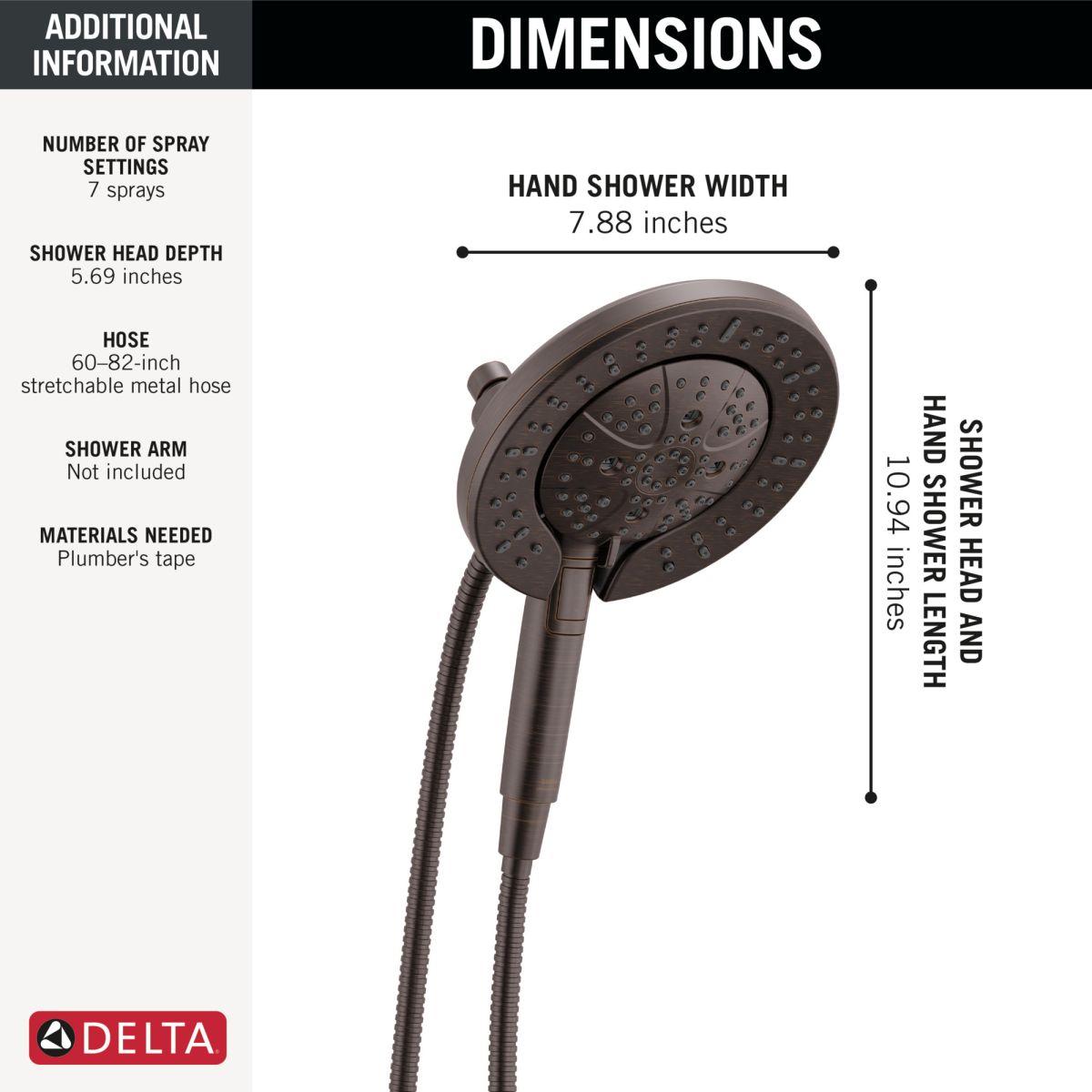 DELTA Universal Showering Components 7-Setting In2ition with ProClean — Venetian Bronze