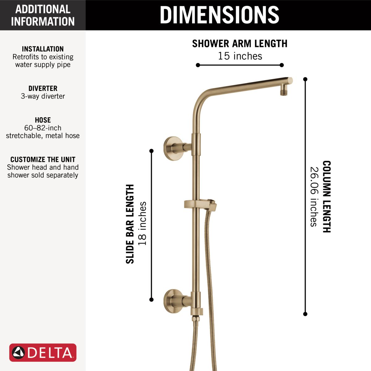 DELTA Universal Showering Components Emerge 18" Round Shower Column — Lumicoat® Champagne Bronze