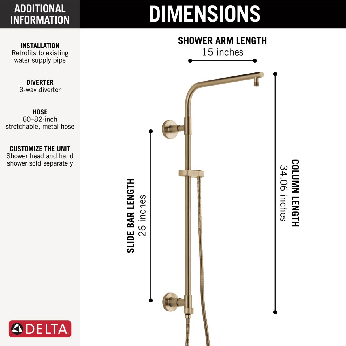 DELTA Universal Showering Components Emerge 26" Round Shower Column — Lumicoat® Champagne Bronze