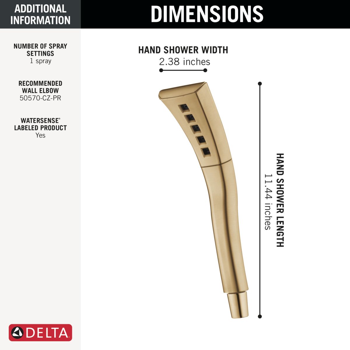 DELTA Universal Showering Components H2OKINETIC Single-Setting Hand Shower — Lumicoat® Champagne Bronze