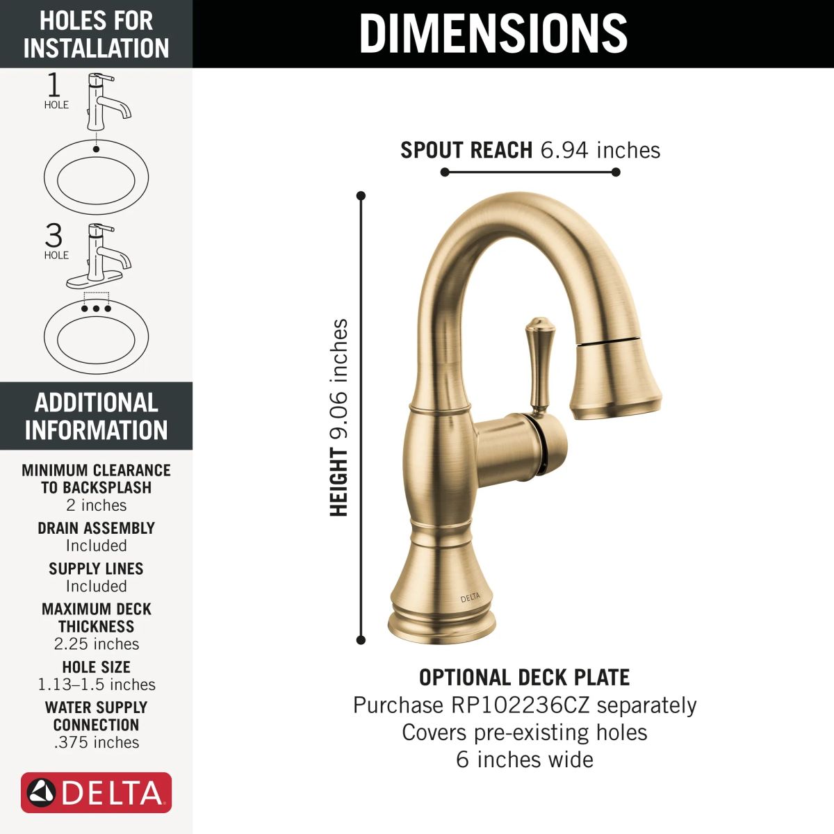 DELTA Cassidy Single Handle Pull Down Bathroom Faucet — Champagne Bronze