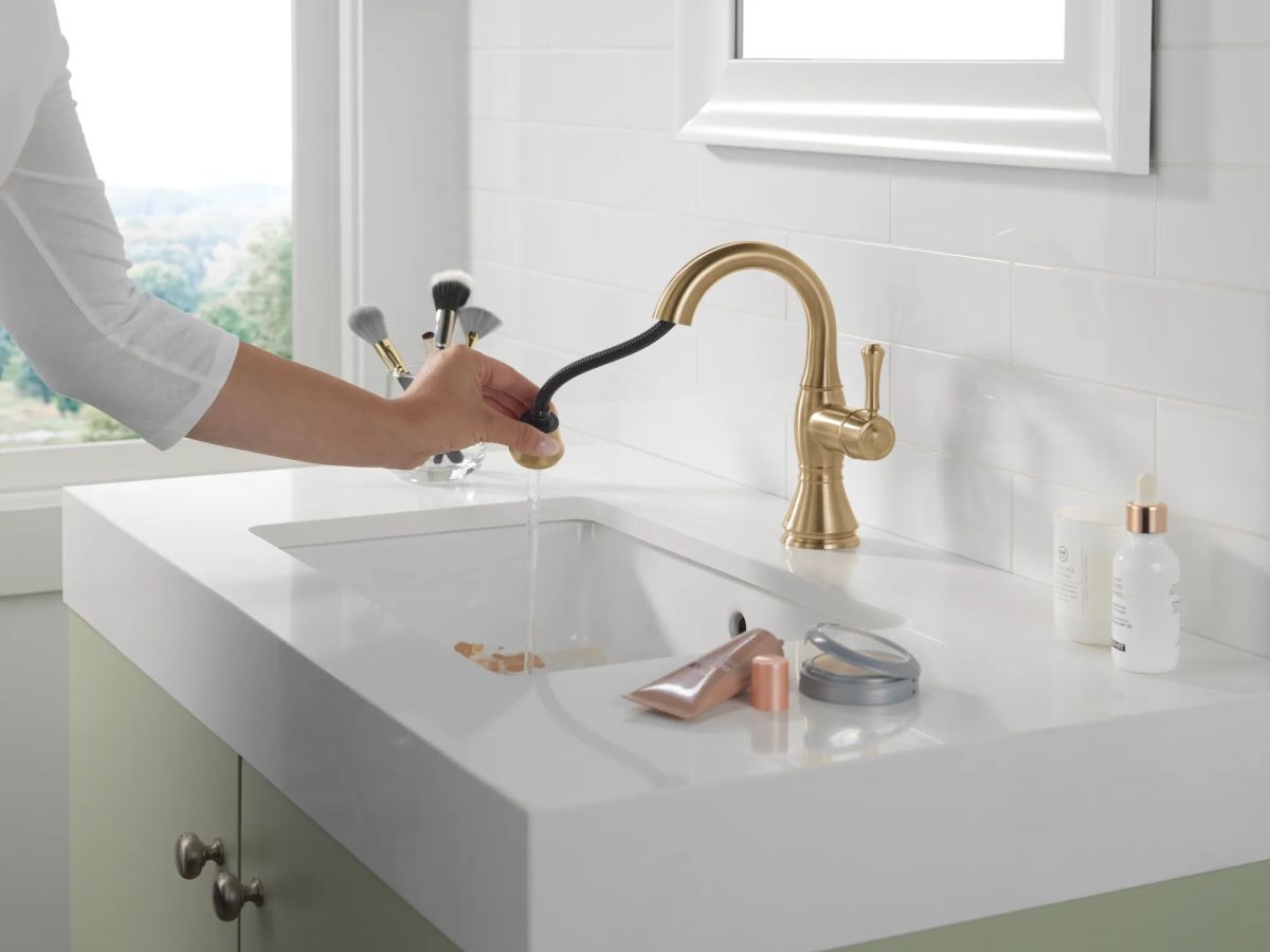 DELTA Cassidy Single Handle Pull Down Bathroom Faucet — Champagne Bronze