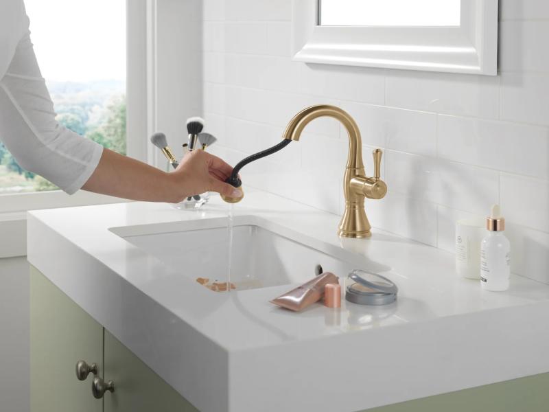 DELTA Cassidy Single Handle Pull Down Bathroom Faucet — Champagne Bronze