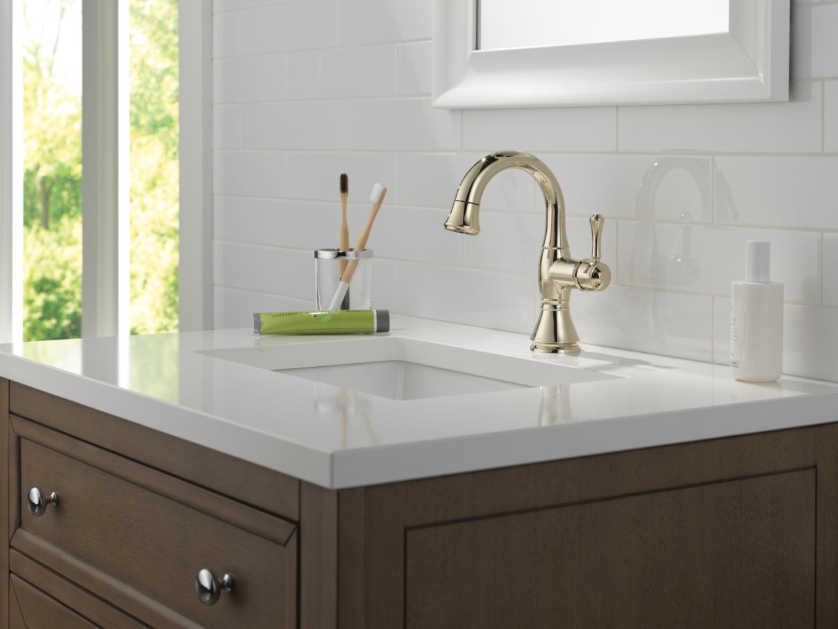 DELTA Cassidy Single Handle Pull Down Bathroom Faucet — Polished Nickel