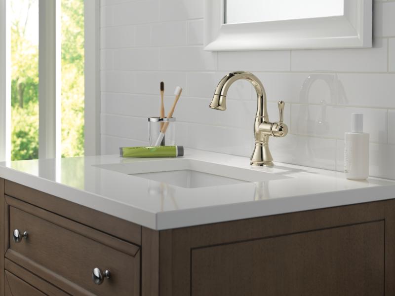 DELTA Cassidy Single Handle Pull Down Bathroom Faucet — Polished Nickel