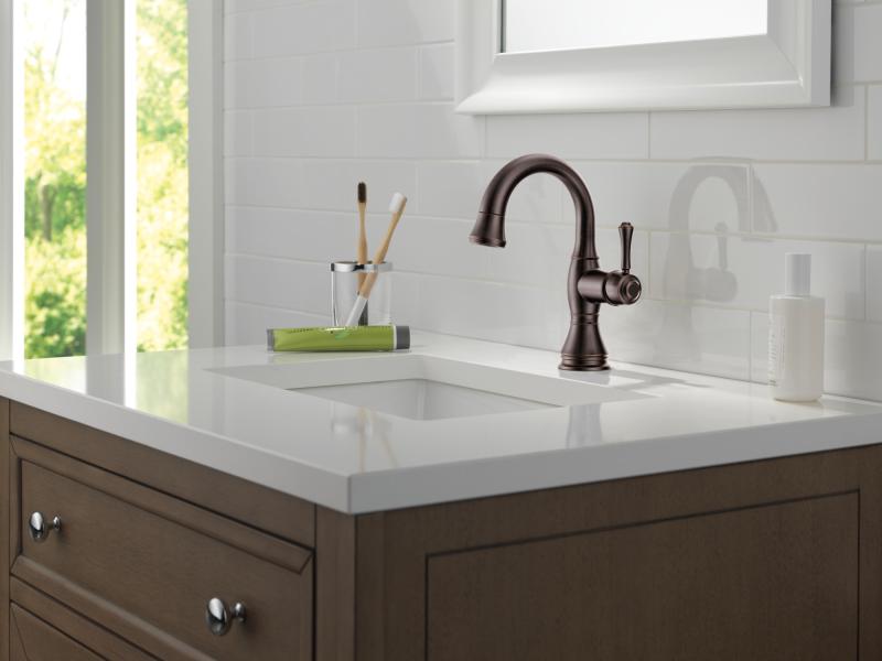DELTA Cassidy Single Handle Pull Down Bathroom Faucet — Venetian Bronze