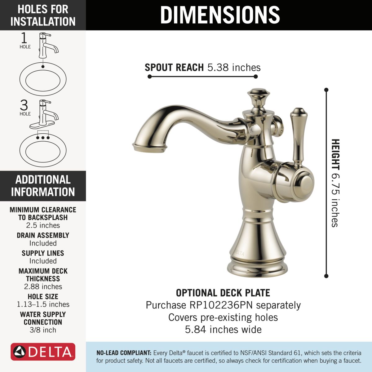 DELTA Cassidy Single Handle Bathroom Faucet — Polished Nickel
