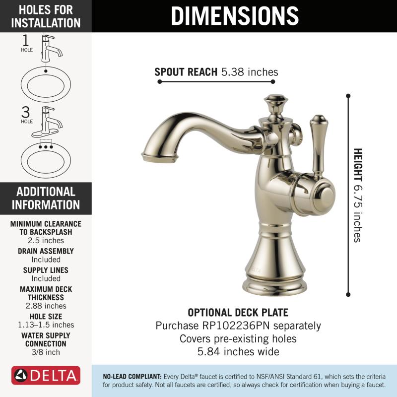 DELTA Cassidy Single Handle Bathroom Faucet — Polished Nickel