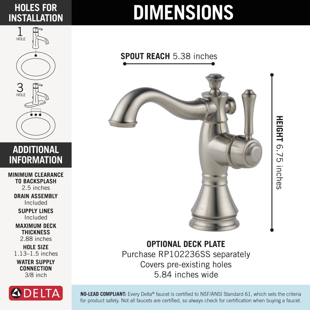 DELTA Cassidy Single Handle Bathroom Faucet — Stainless