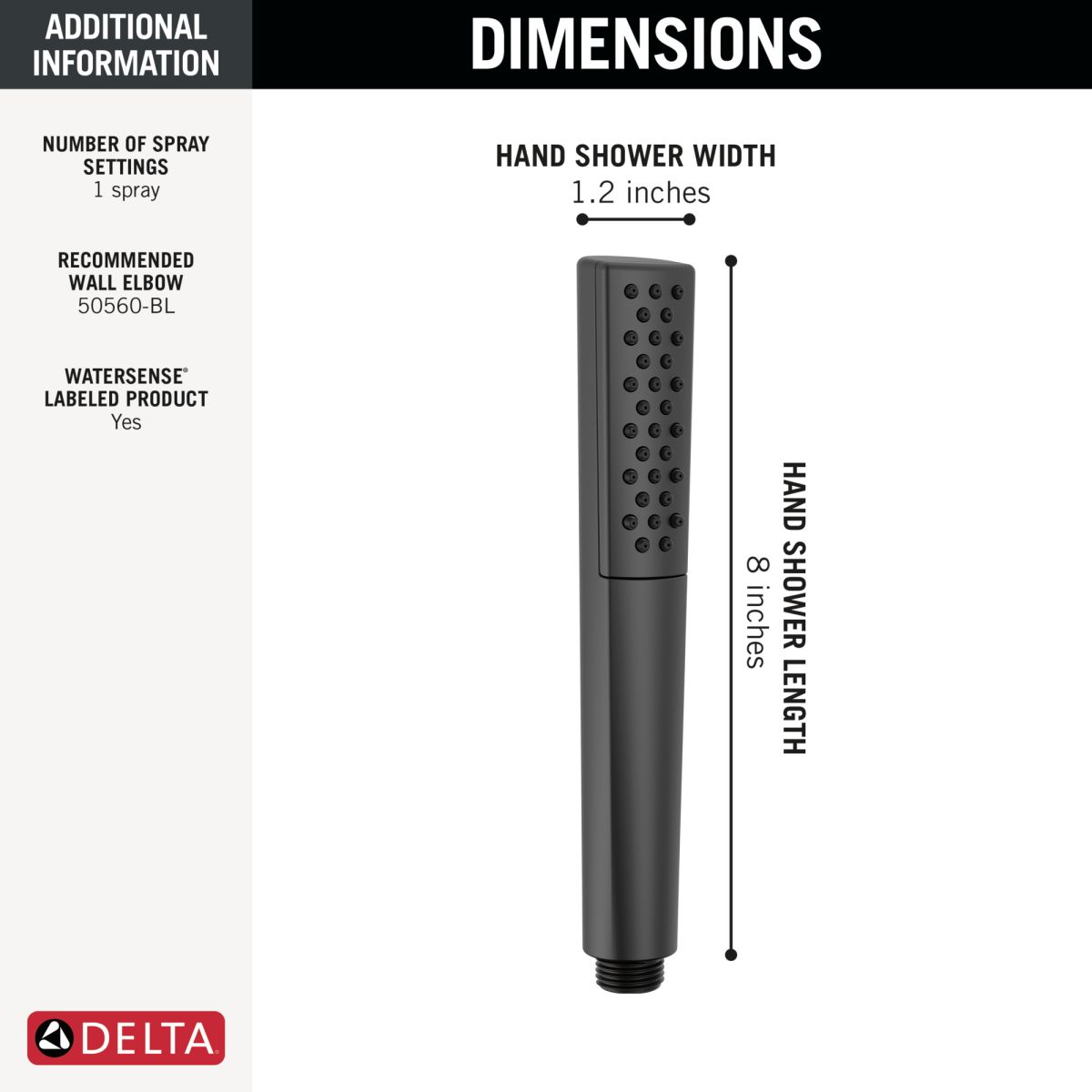 DELTA Universal Showering Components Premium Single-Setting Hand Shower — Matte Black