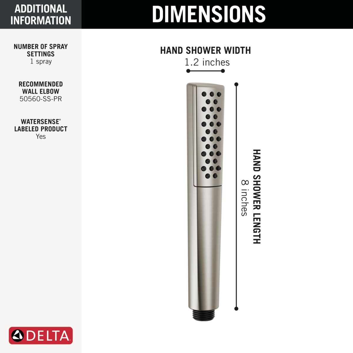 DELTA Universal Showering Components Premium Single-Setting Hand Shower — Lumicoat® Stainless