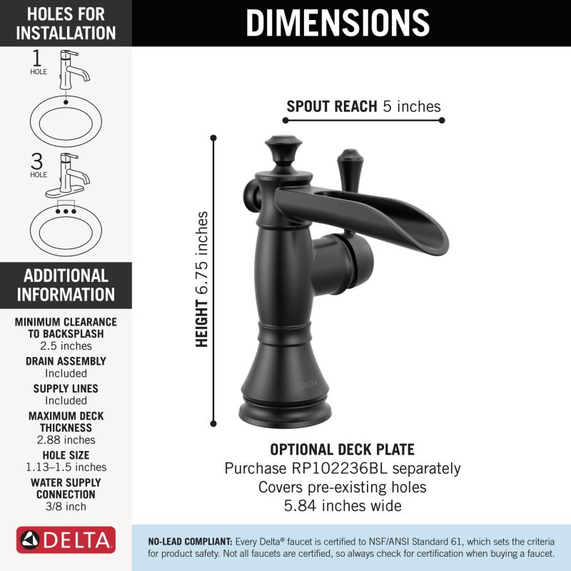 DELTA Cassidy Single Handle Bathroom Faucet — Matte Black