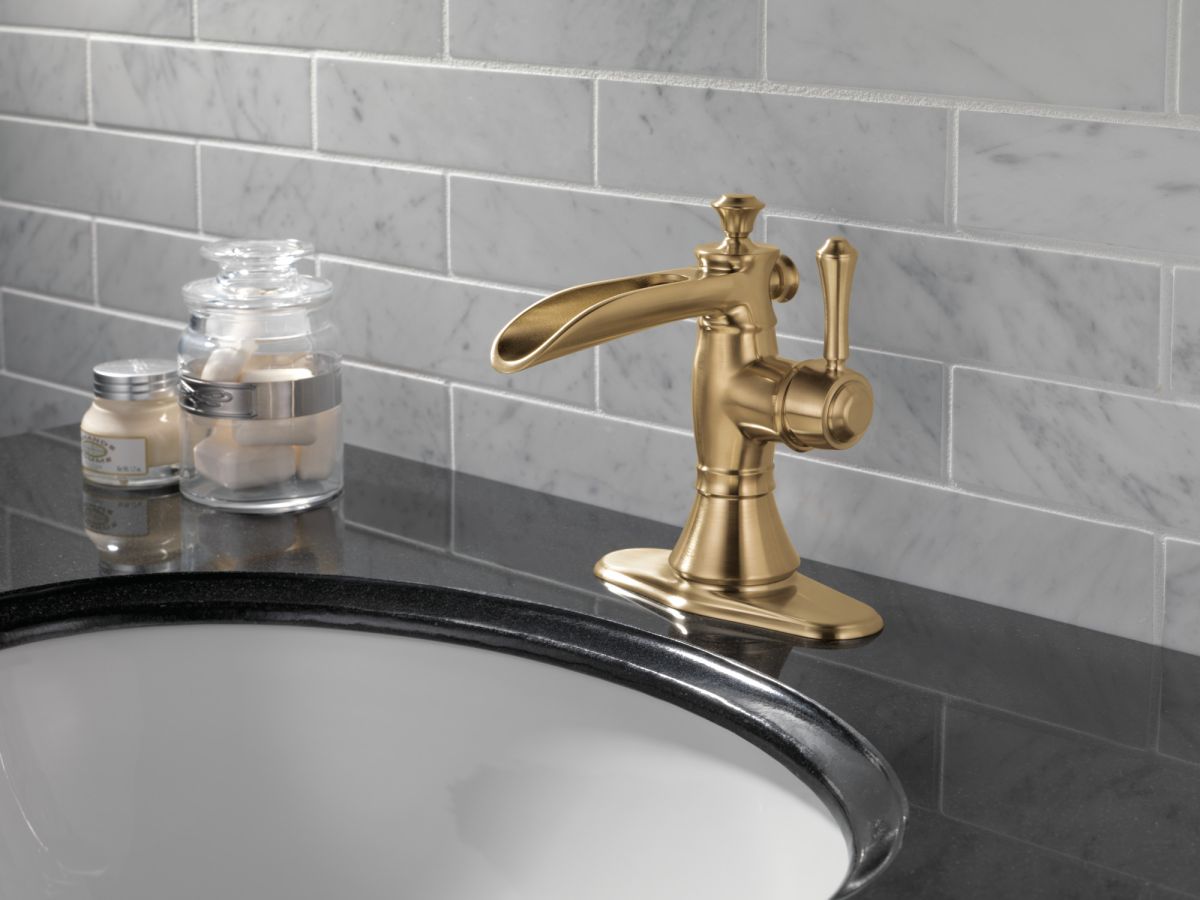 DELTA Cassidy Single Handle Channel Bathroom Faucet — Champagne Bronze