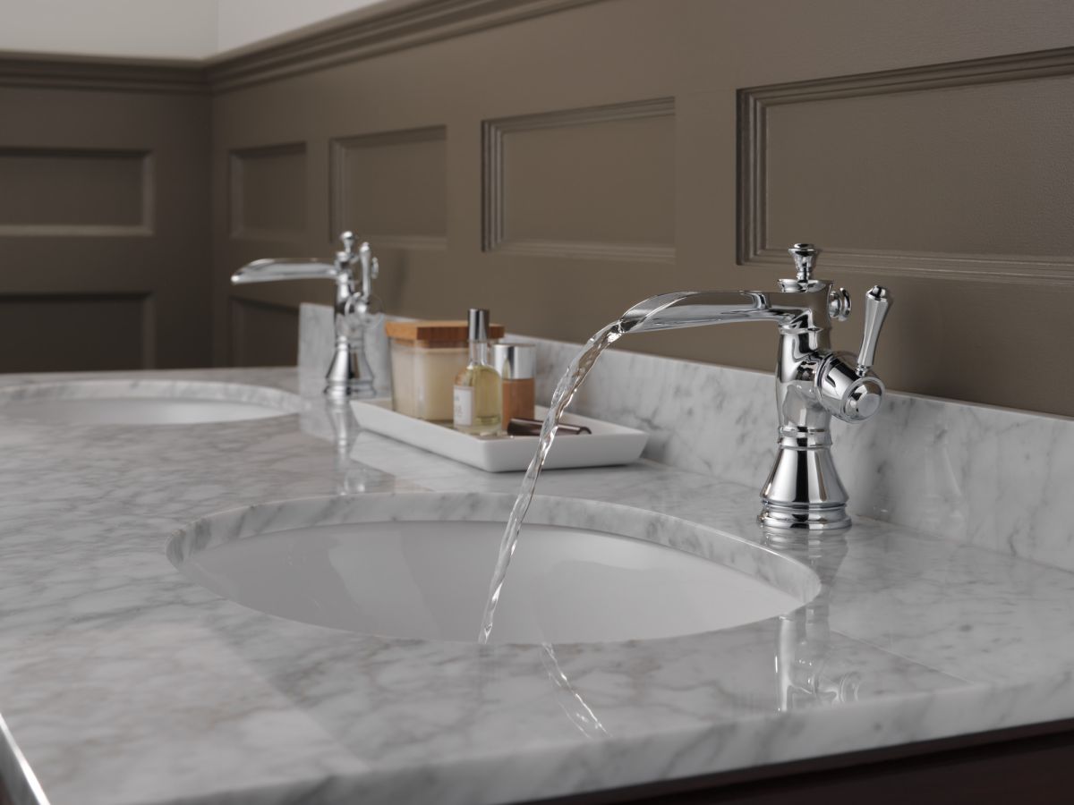 DELTA Cassidy Single Handle Channel Bathroom Faucet — Chrome