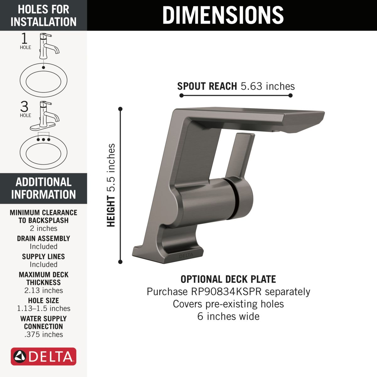 DELTA Pivotal Single Handle Bathroom Faucet — Lumicoat® Black Stainless