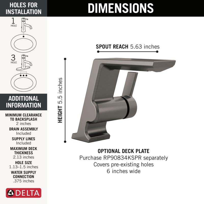 DELTA Pivotal Single Handle Bathroom Faucet — Lumicoat® Black Stainless