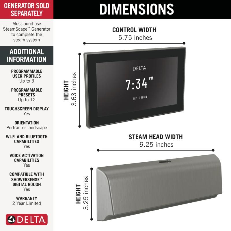 DELTA Universal Showering Components Unilateral Digital Steam Package — Lumicoat® Black Stainless