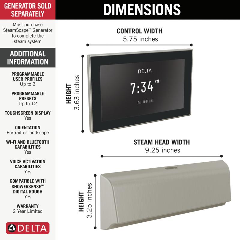 DELTA Universal Showering Components Unilateral Digital Steam Package — Lumicoat® Stainless