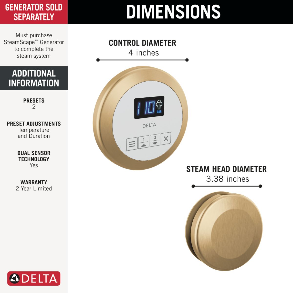 DELTA Universal Showering Components Round Steam Package — Lumicoat® Champagne Bronze