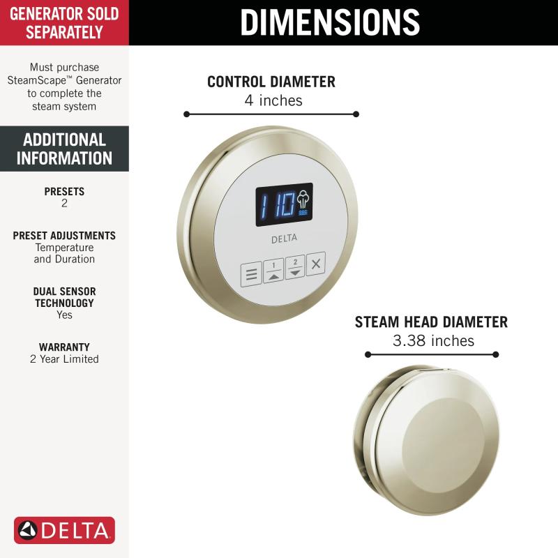 DELTA Universal Showering Components Round Steam Package — Lumicoat® Polished Nickel