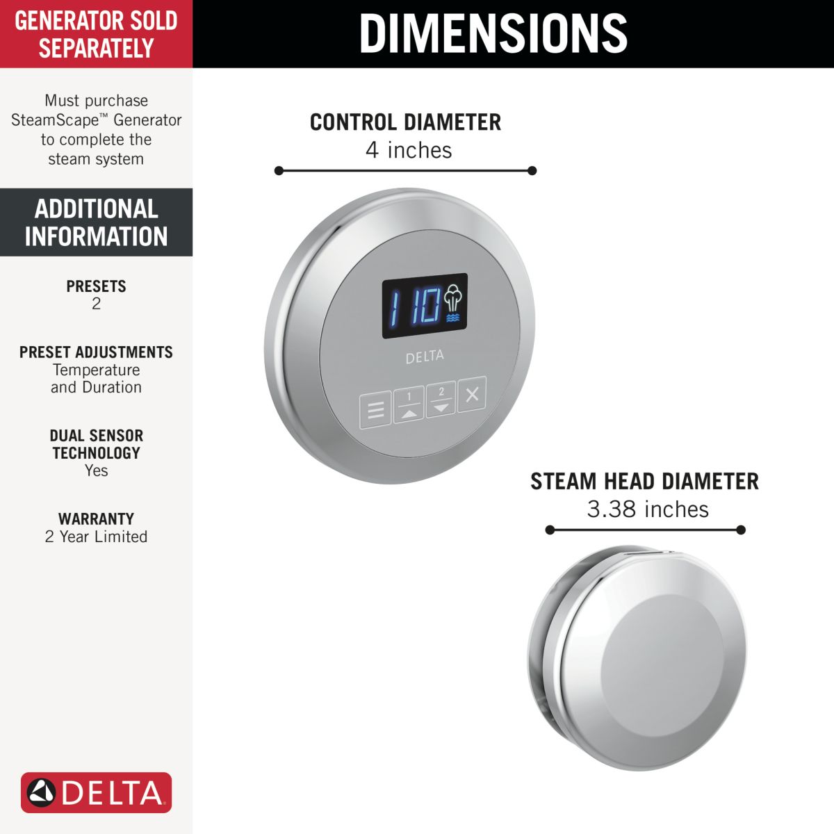DELTA Universal Showering Components Round Steam Package — Lumicoat® Chrome