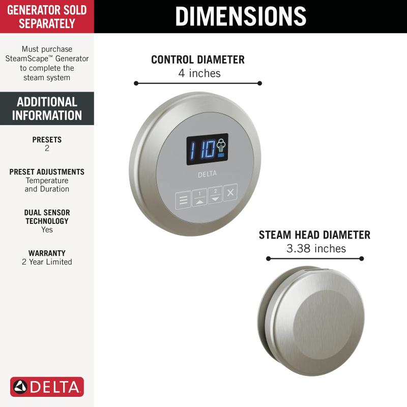 DELTA Universal Showering Components Round Steam Package — Lumicoat® Stainless