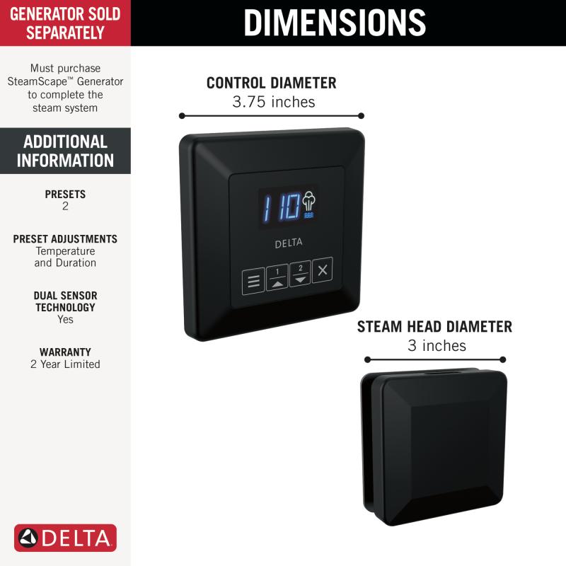 DELTA Universal Showering Components Square Steam Package — Matte Black