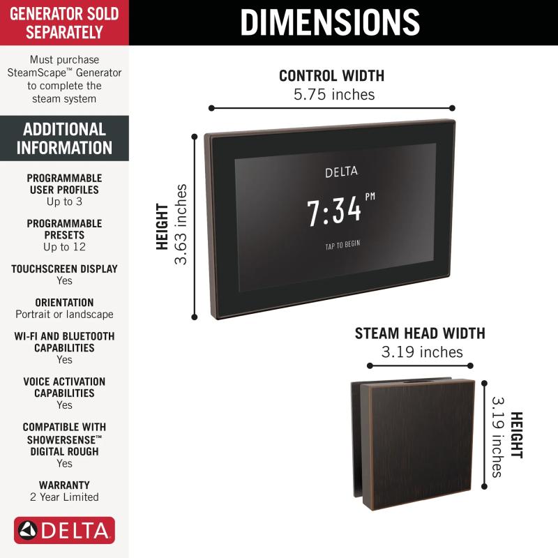 DELTA Universal Showering Components Square Digital Steam Package — Venetian Bronze