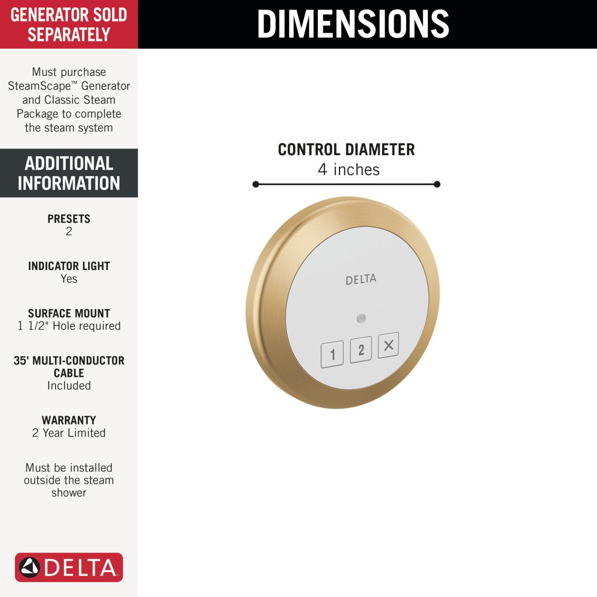 DELTA Universal Showering Components Round Exterior Steam Control — Lumicoat® Champagne Bronze