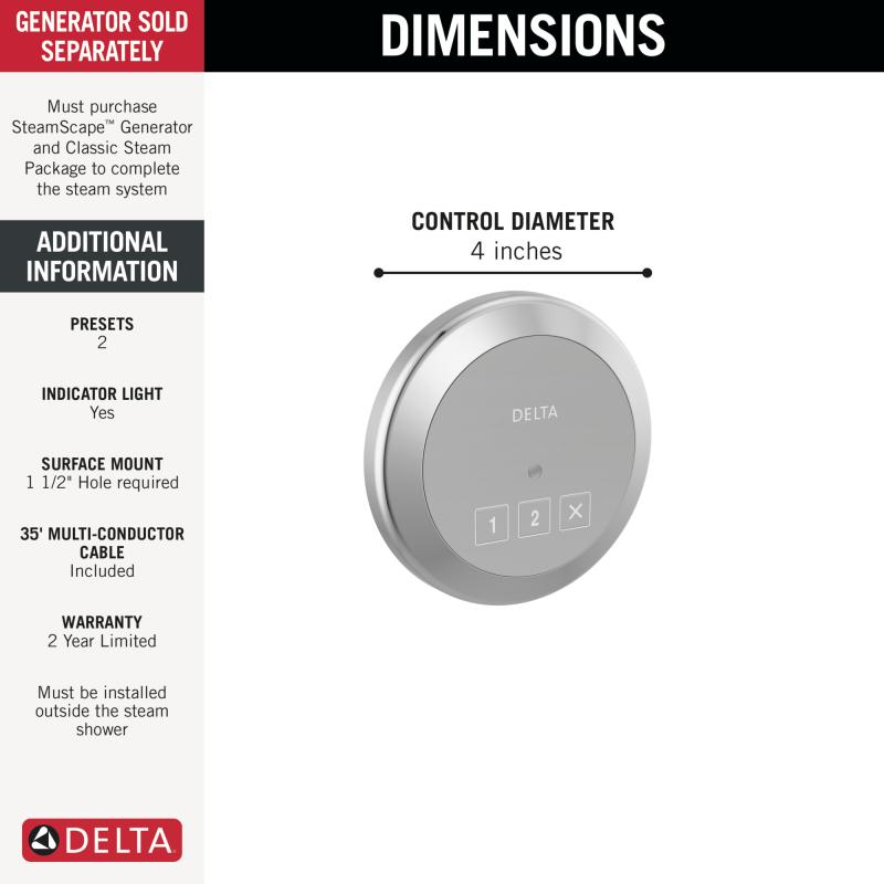 DELTA Universal Showering Components Round Exterior Steam Control — Lumicoat® Chrome