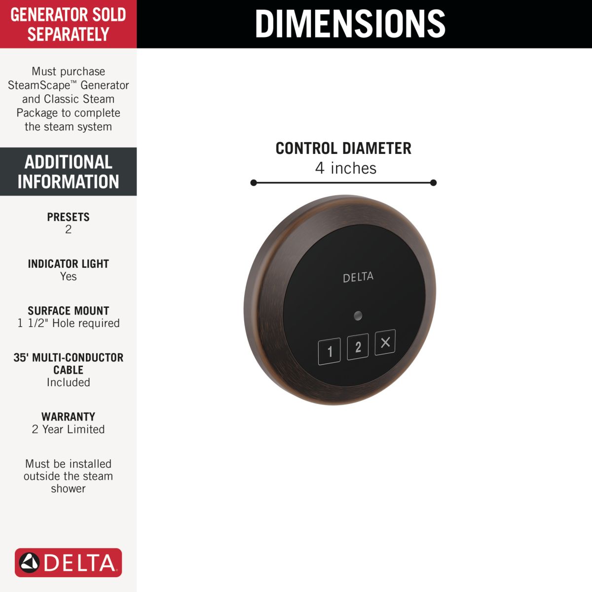 DELTA Universal Showering Components Round Exterior Steam Control — Venetian Bronze