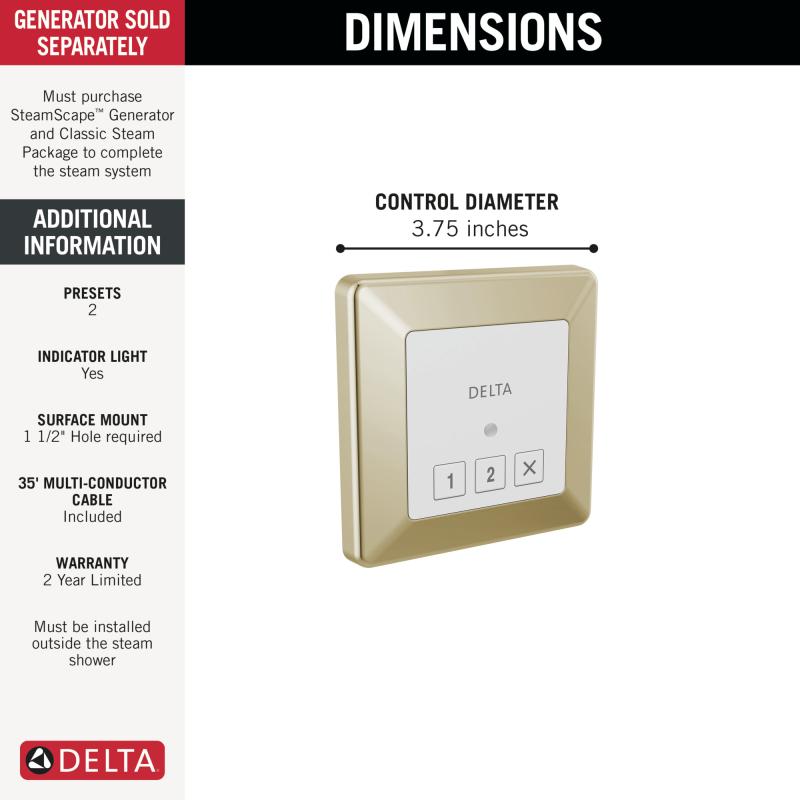 DELTA Universal Showering Components Square Exterior Steam Control — Lumicoat® Polished Nickel