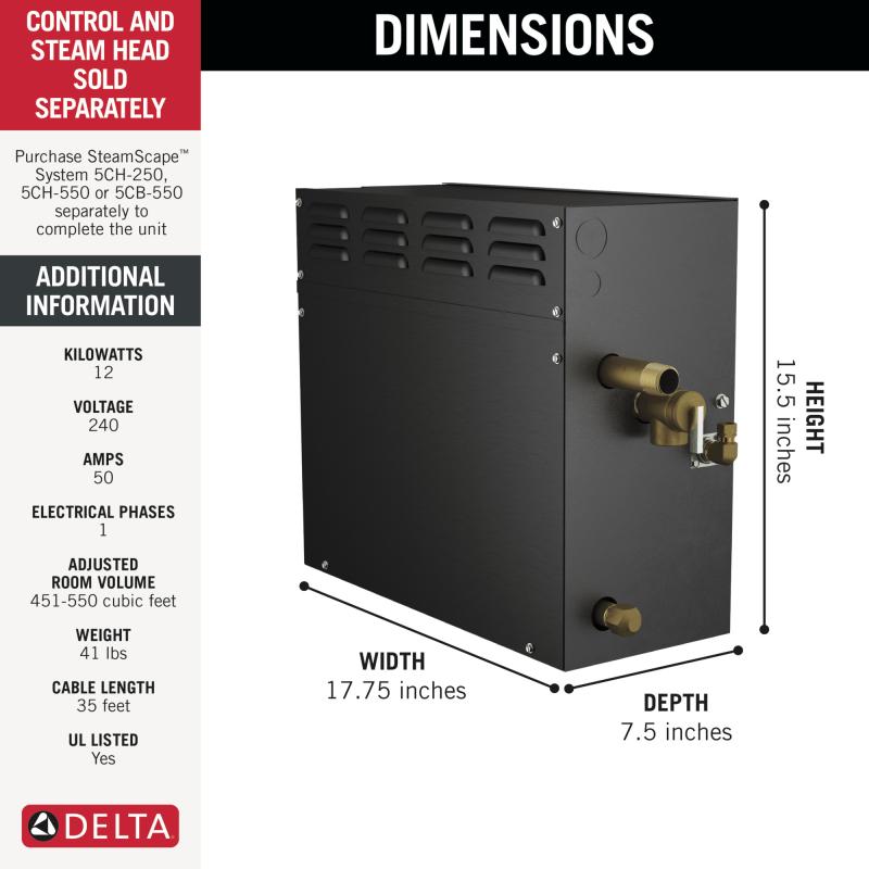 DELTA Universal Showering Components SteamScape 12kW Steam Generator - 240V 1ph — Not Applicable