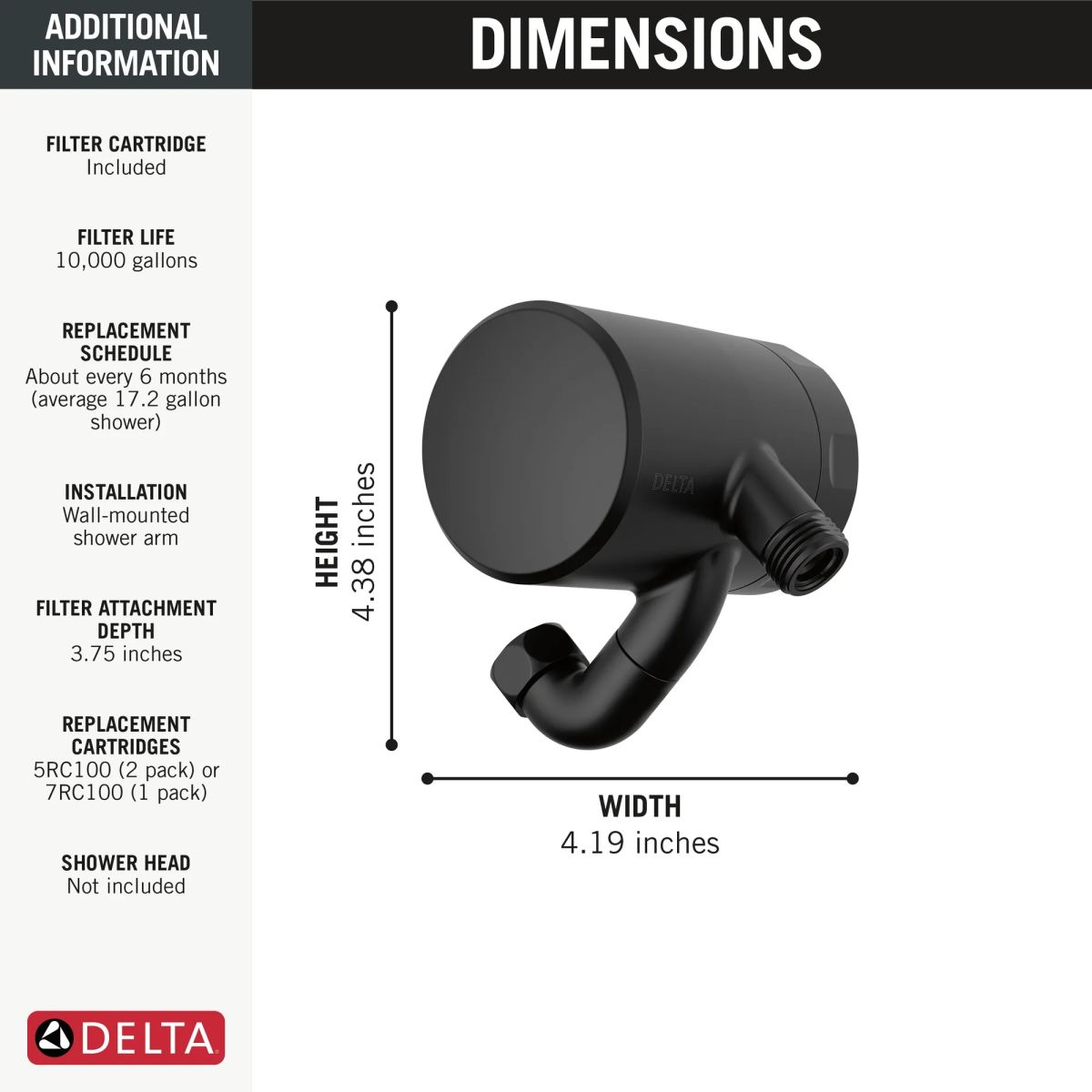 DELTA Clarifi Premium Shower Filter Attachment — Matte Black