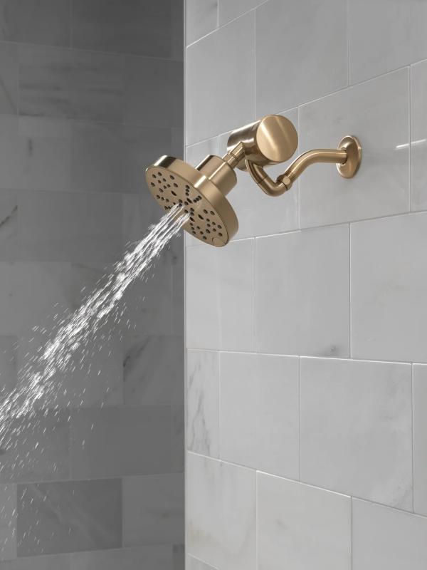 DELTA Universal Showering Components H2OKINETIC 5-Setting Contemporary Raincan Shower Head — Lumicoat® Champagne Bronze