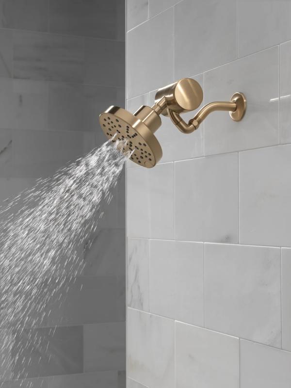 DELTA Universal Showering Components H2OKINETIC 5-Setting Contemporary Raincan Shower Head — Lumicoat® Champagne Bronze