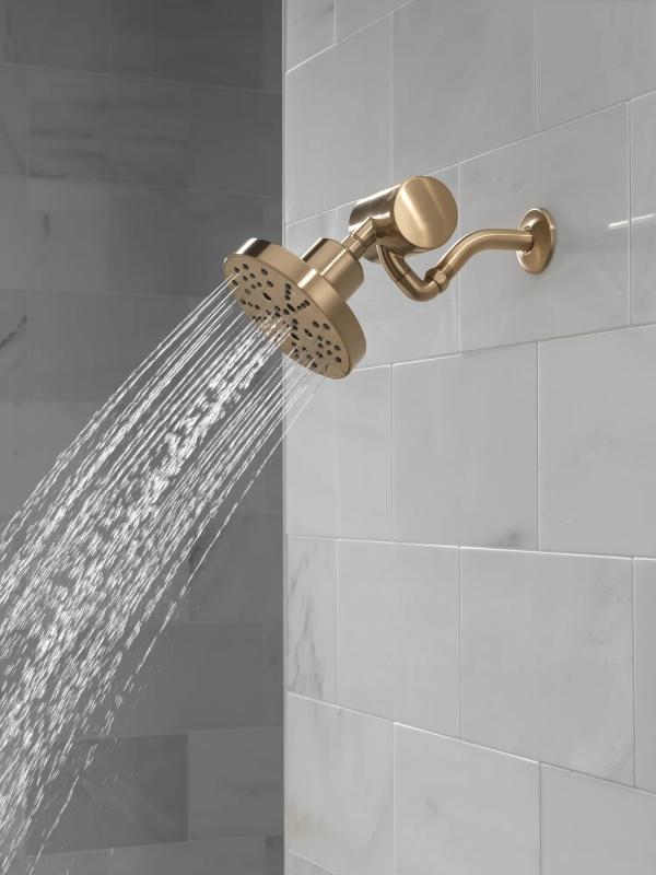 DELTA Universal Showering Components H2OKINETIC 5-Setting Contemporary Raincan Shower Head — Lumicoat® Champagne Bronze