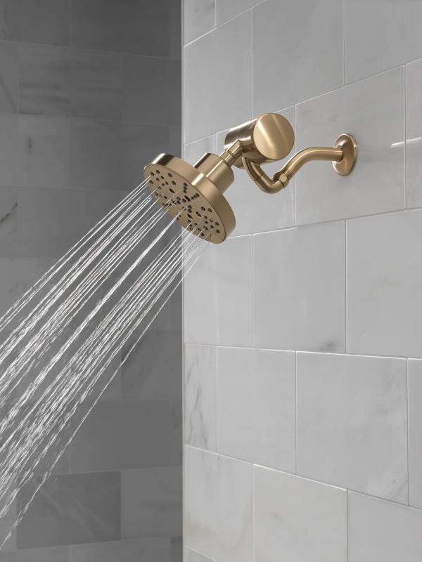 DELTA Universal Showering Components H2OKINETIC 5-Setting Contemporary Raincan Shower Head — Lumicoat® Champagne Bronze