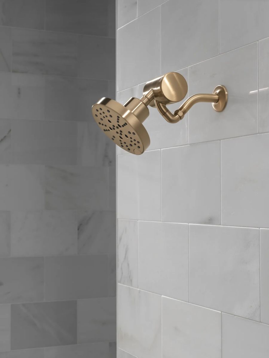 DELTA Universal Showering Components H2OKINETIC 5-Setting Contemporary Raincan Shower Head — Lumicoat® Champagne Bronze